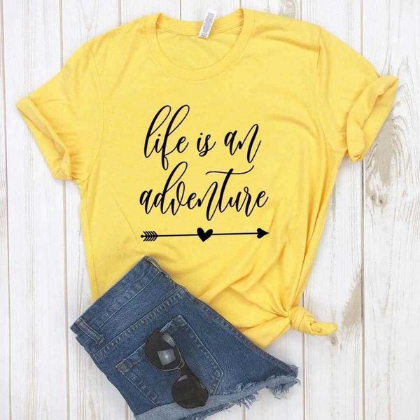 

life is an adventure print women casual funny t shirt for girl tee hipster, White