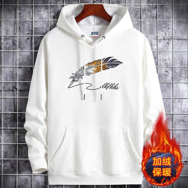 

new style men's plush hooded sweater warm in autumn and winter thickened hoodie student men, Black