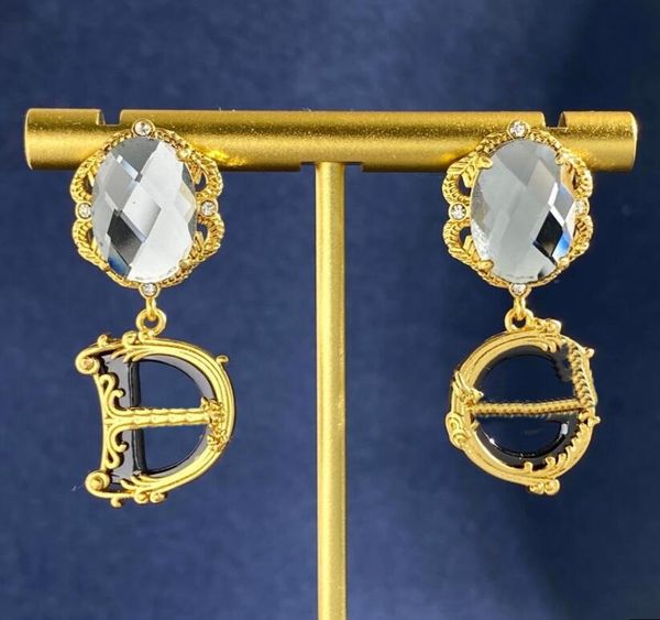 

ladies new designed earrings studs g letters d diamonds crystal pendants 18k gold plated anti allergy women's ear clip designer jewelry, Golden;silver