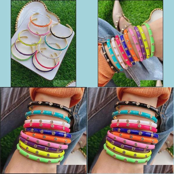 

bangle bangle 5pcs candy colorf enamel crystal cz pave jewelry cuff bracelets for ladybangle drop delivery 2022 dhbc7, Black
