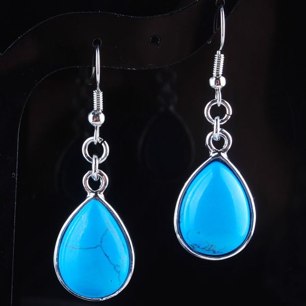 

women dangle & chandelier earrings natural blue turquoises gem stone teardrop bead reiki healing earrings bohemian jewelry r3180, Silver