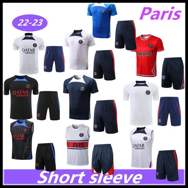 

22/23 new soccer sets sportswear men training suit short sleeved suit football jersey kit uniform chandal sweatshirt sweater psgs 2022-2023, Black