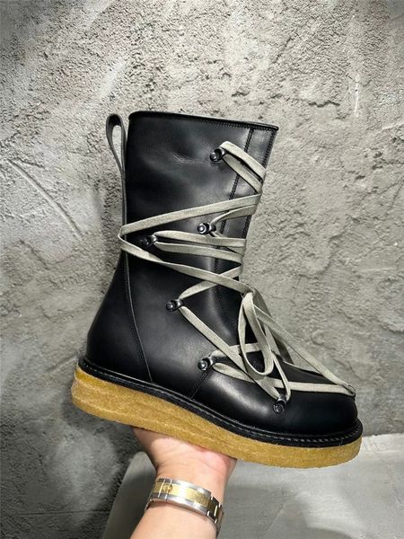 

designer handmade cow muscle sole genuine leather tactics boots platform men rock catwalk italian military botas, Black