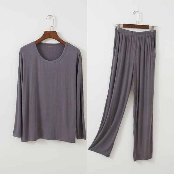 

men's sleepwear plus size 8xl 140kg men modal pajamas sets o neck summer modal home wear spring soft sleep wear long sleeve and long pa, Black;brown