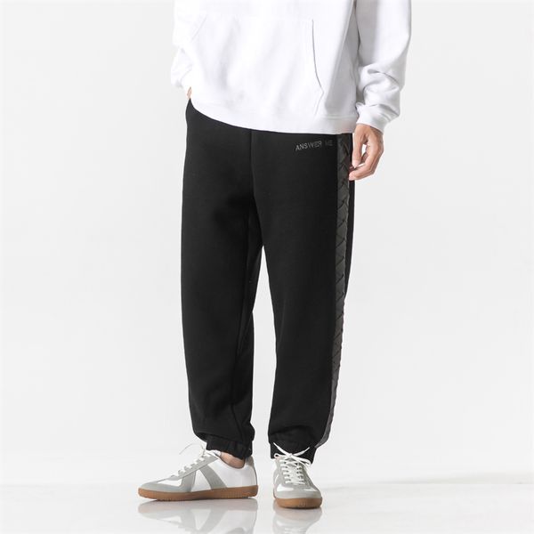 

autumn winter high street pants women men couples woven ribbon webbing elastic waist trousers sports casual fashion sweatpants k290, Black
