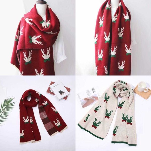 

cartoon christmas elk knit scarf women men knit girl scarves cycling outdoor xmas winter fy6181, Blue;gray