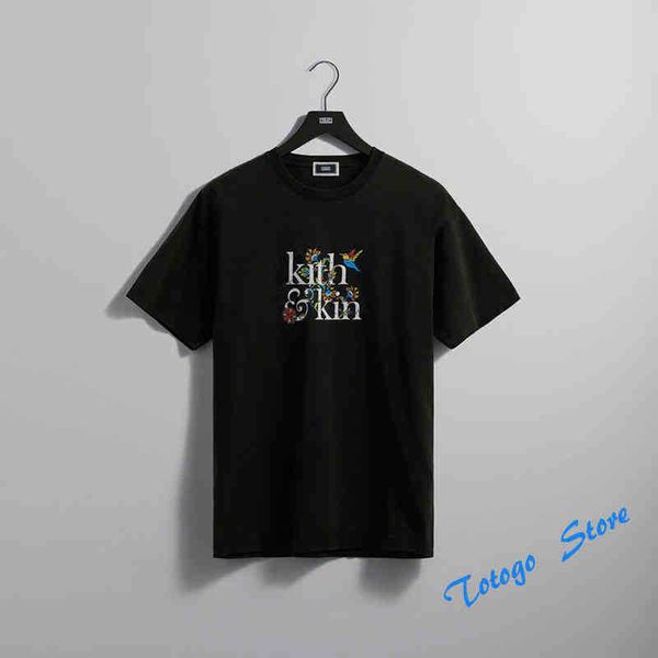 

kiths vintage men's women's t-shirts high-quality shirts flower and bird patterns heavy fabric fashion with labels, White;black