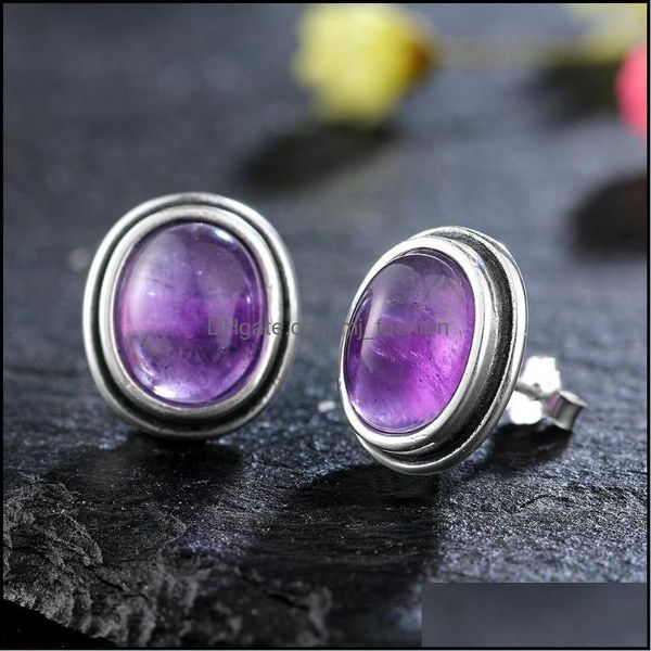 

stud stud 925 sterling sier earring natural 8x10mm labradorite for women simple ear jewelry party birthday gift drop delivery 2022 ea dhiw2, Golden;silver