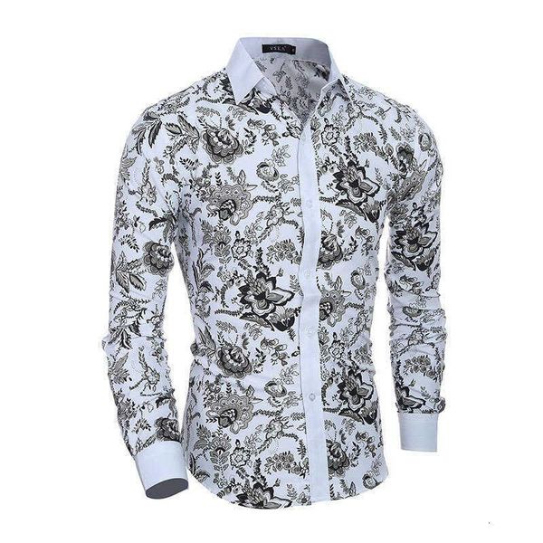 

fleece men flower 2019 new 3d printing fashion casual slim fit hawaiian dress s camisa masculina chemise homme shirt men t200113, White;black