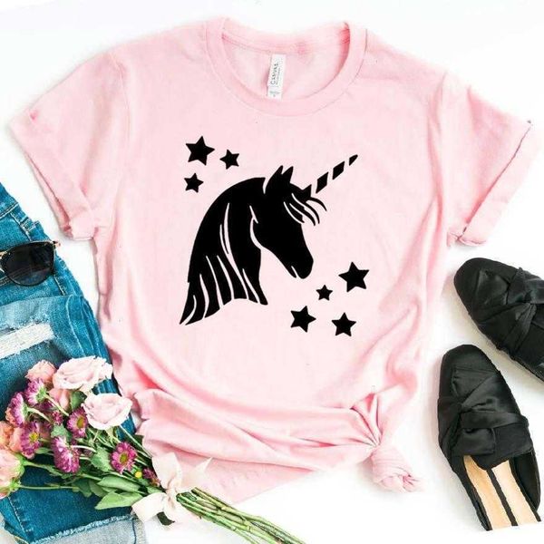 

unicorn star print tee women casual hipster funny t-shirt lady yong girl 90s, White