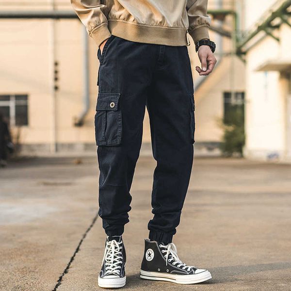 

summer cargo pants men's fashion brand loose legged casual trend capris, Black