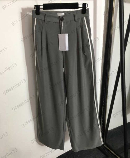 

womens pants side stripe ornament button fly casual pant lettered embroidery high waist wide leg suit trousers brand women apparel 2 colors, Black;white