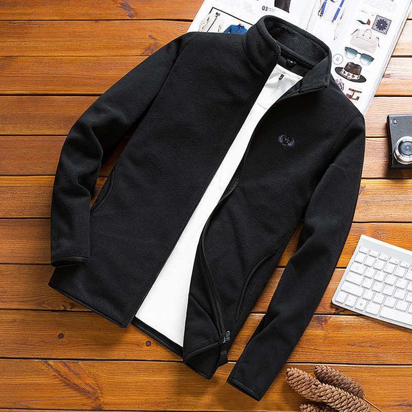 

men's hoodies & sweatshirts new autumn men's polar fleece jacket classic stand collar solid color men outwear clothing casual jack, Black