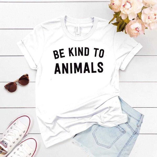 

be kind to animals women casual hipster funny t-shirt for lady yong girl top, White