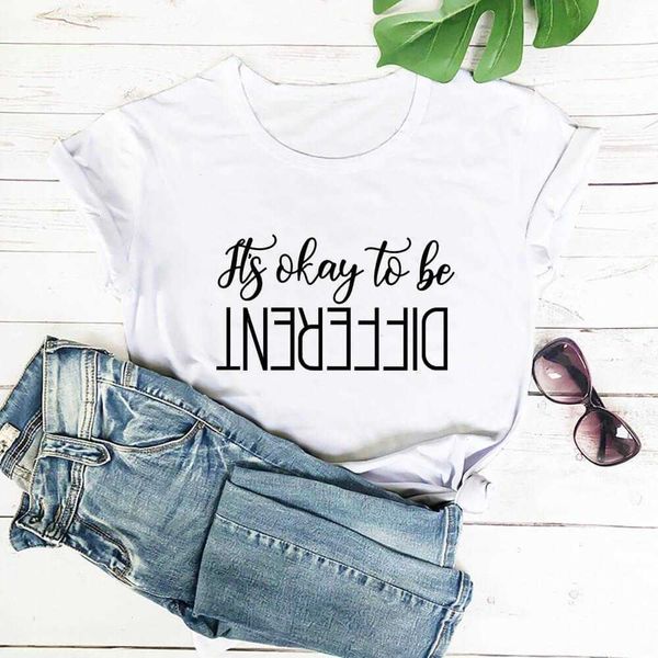 

its ok to be different t shirt mental health women funny print casual o-neck short, White