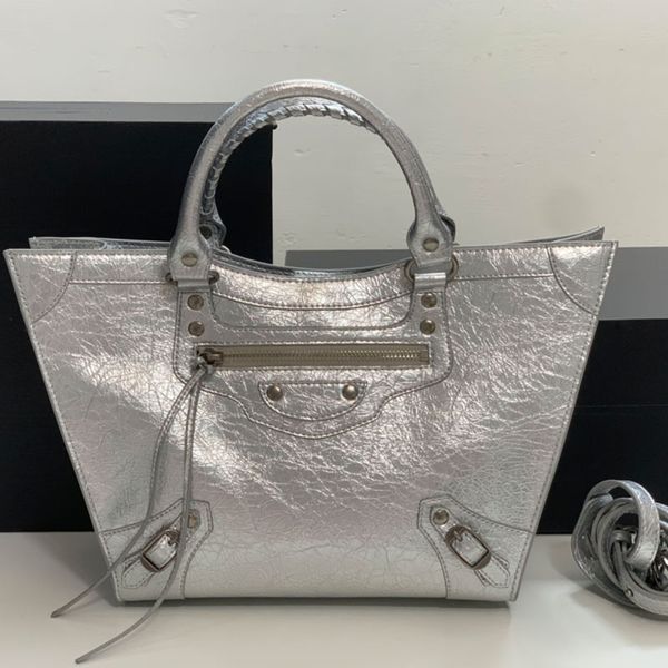 

shopping bags rivet tote handbags locomotive crossbody bag shopping handbag cowhide leather large capacity exterior zip pockets