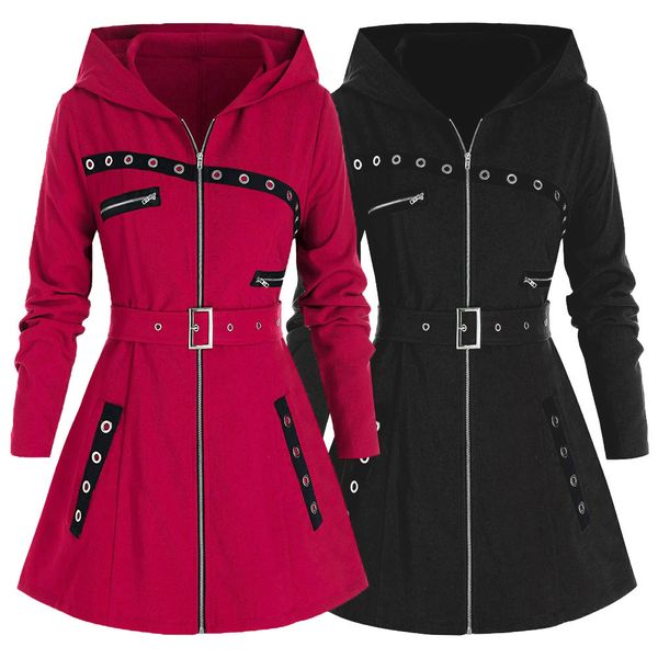 

qnpqyx women long sweatshirts jackets autumn long sleeve gothic punk print warm jacket female streetwear zipper hoodies coat, Black;brown