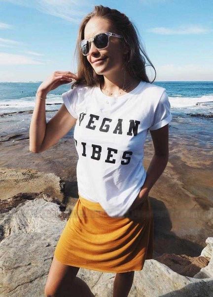 

vegan vibes letters print women t shirt casual funny for lady tee tumblr, White