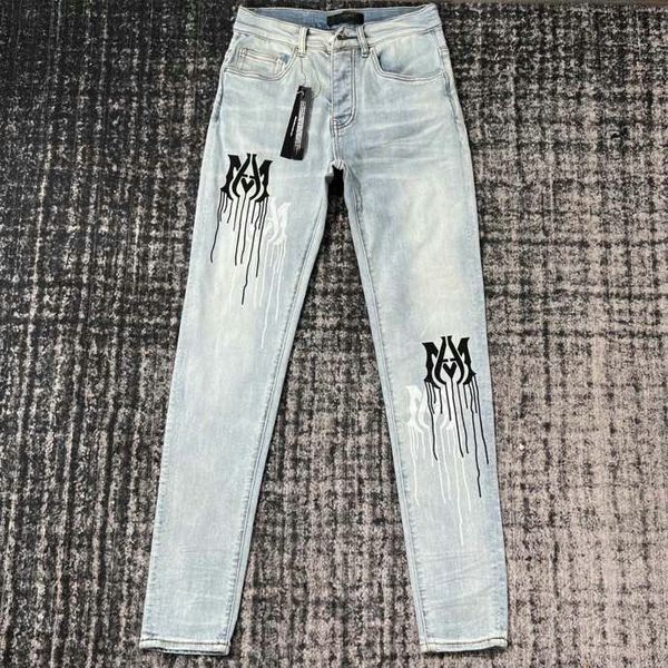 

hm565 quality mens jeans distressed motorcycle biker jean rock skinny slim ripped hole stripe fashionable snake embroidery denim pants, Blue