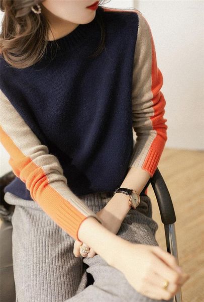 

women's sweaters autumn sweater women long sleeve patchwrk color knit pull femme pullover, White;black