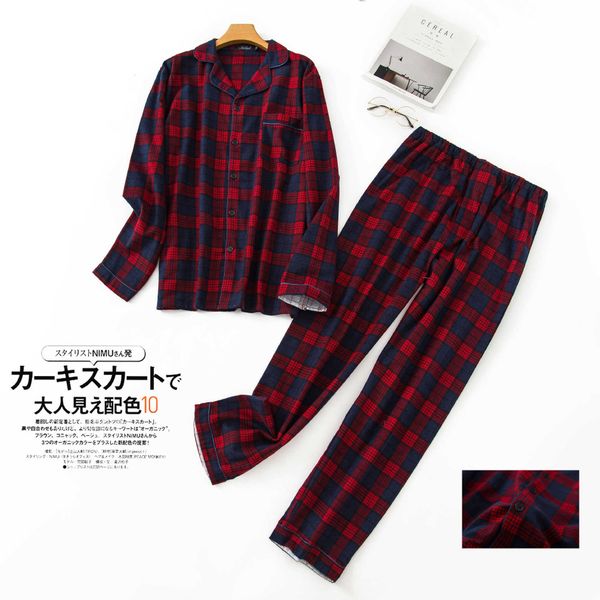 

men's sleepwear new cotton mens winter plaid long sleeve pants flannelette pajamas set men sleepwear keep warm flannel nightgown couple, Black;brown