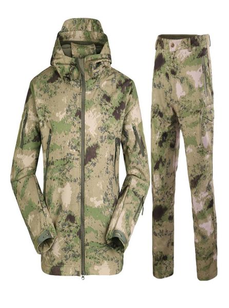 

camouflage hiking jackets set outdoor waterproof thermal fleece hunting windbreaker softshell tactical hunting jacket8154974, Blue;black