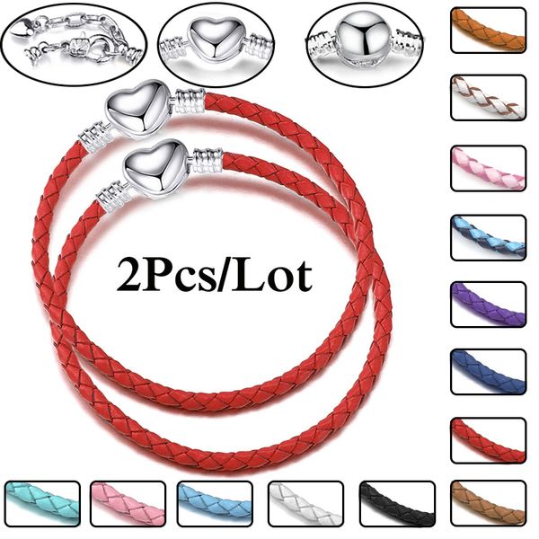 

charm bracelets /lot special offer leather chain fit handmade beads bracelet couples psera jewelry for women men wholesale drop deli smt3d, Golden;silver