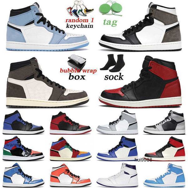 

with original box men women jumpman 1 banned basketball shoes 1s university blue dark mocha hyper royal outdoor mens trainer jordam, Black