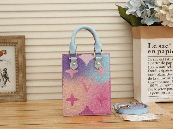 

HH PETIT SAC PLAT Gradient COLOR Phone Bag Mini Tote Handbag Purse PU Leather Women Luxury Designer Pouch Crossbody Shoulder Bag Clutch Wallet Messenger Totes M81341, Pink