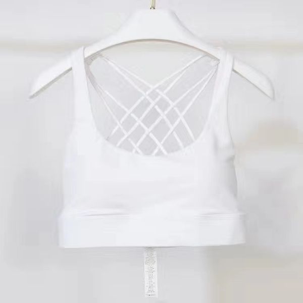 

yoga ll shockproof cross straps bra outfit running gym sport tank women widen hem push up workout fitness undershirt women crop 58bi, White