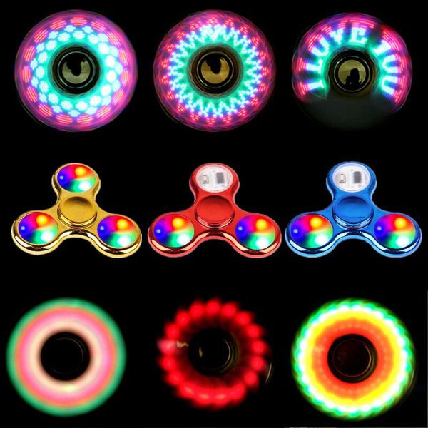 

spinning led light changing fidget spinners finger toy kids toys auto change pattern with rainbow up hand spinner d57