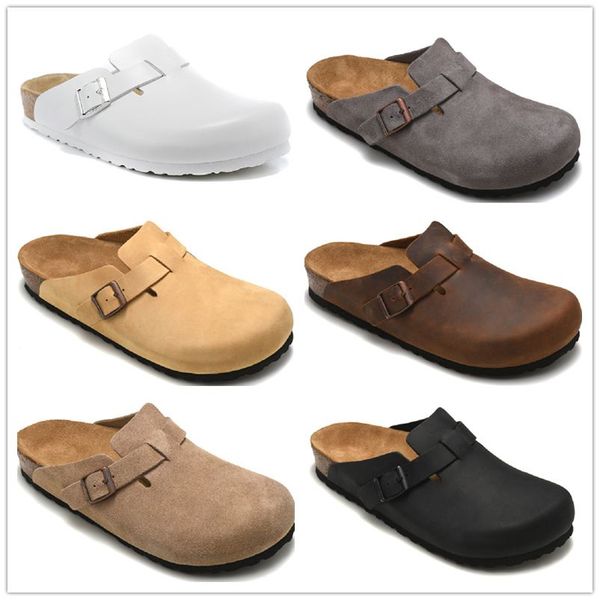 

2022 new fashion slippers flat slippers lazy shoes beach sandals trainers real leather bag head pull cork female male summer anti-skid luxur, Black