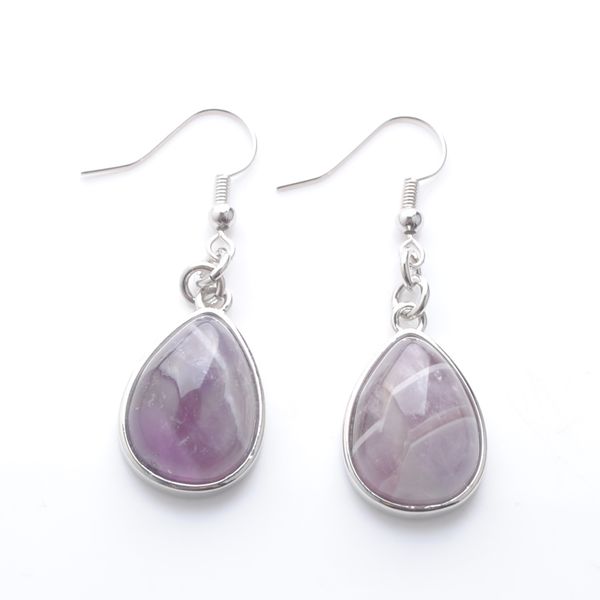 

women dangle & chandelier earrings natural amethysts gem stone teardrop bead reiki healing earrings bohemian jewelry r3177, Silver
