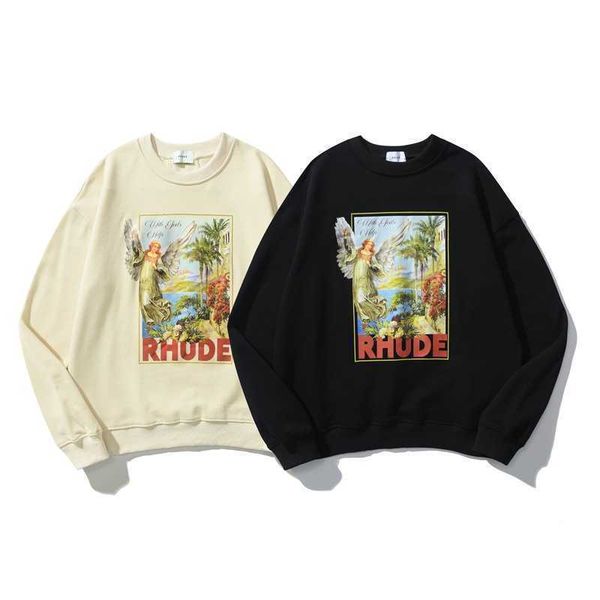 

angel sweatshirts designer autumn sweatshirt elm cotton men women o-neck brand palm 2022 tree new printing cotton rhude streetwear, Black