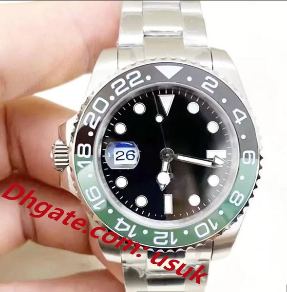 

designer men's watches left hand 40mm gmt wristwatches automatic mechanical ceramic coke bezel stainless steel strap with folded buckle, Slivery;brown