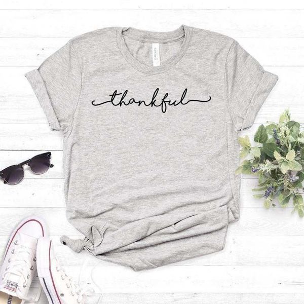 

thankful print women casual funny t shirt for lady girl tee hipster drop ship, White