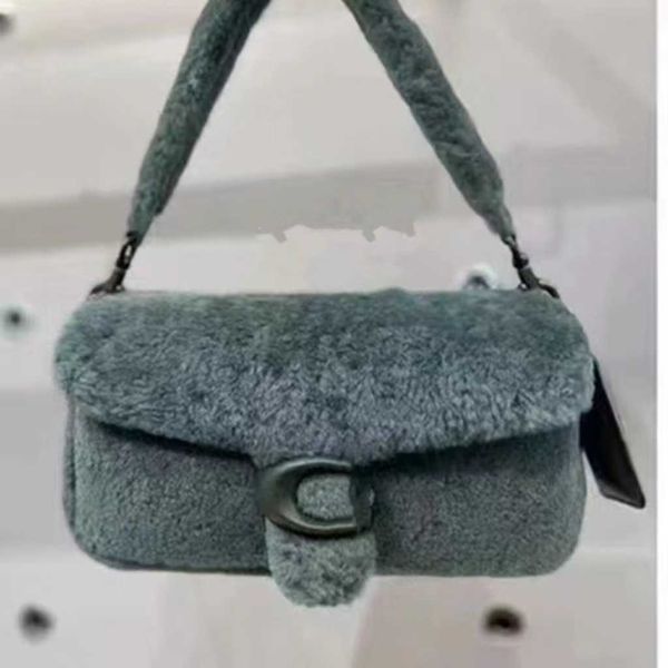

shoulder bags wool women 2022 new autumn versatile crossbody tablet small design lamb plush one malachite green