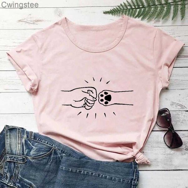 

womens dog hand t-shirt fist tee bump graphic shirt arrival casual funny t mom life, White