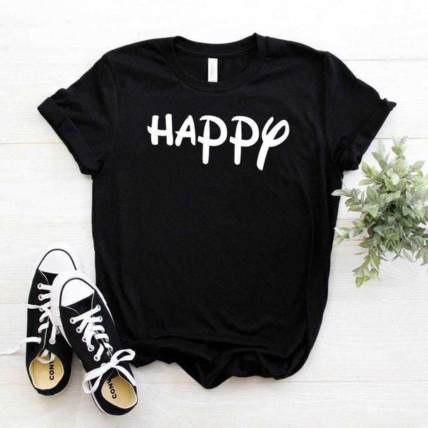 

happy print women casual funny t shirt for lady girl tee hipster drop ship, White