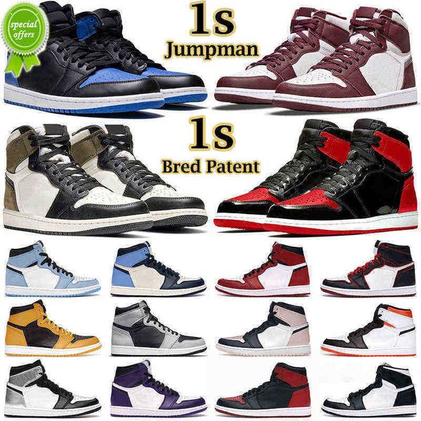 

2022 jordn men basketball shoes 1s zapatos de baloncesto jumpman 1 high mid bordeaux atmosphere bred patent university blue twist pale
