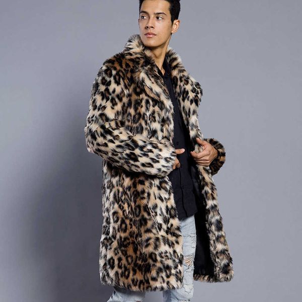 

men's fur faux men coat leopard color suit collar warm autumn winter new streetwear cold resistance mid-long t221102, Black
