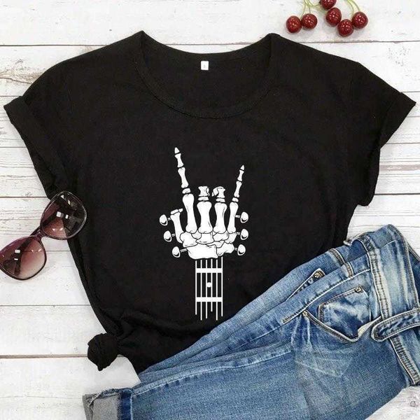 

skeleton hand guitar lover t-shirt guitarist shirts music tee women fashion, White