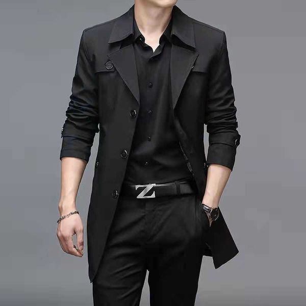 

men's trench coats fashion men's woolen coats solid color single breasted lapel long coat jacket casual overcoat casual trench spr, Tan;black