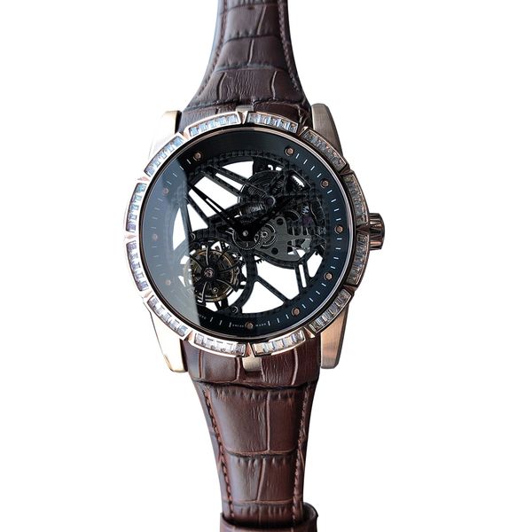 

men's watch king series v3 diamond inlaid hollow tourbillon watch rd505sq sapphire scratch resistant mirror, Slivery;brown