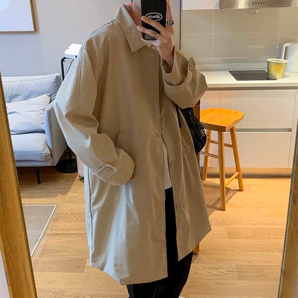 

men's trench coats spring khaki/black trench coat men fashion casual long coat men streetwear korean loose windbreaker jacket mens over, Tan;black