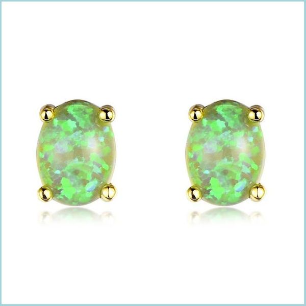 

stud stud female cute small oval stone earrings white blue green opal boho rose gold sier color wedding for women drop delivery 2022 dhrpl, Golden;silver