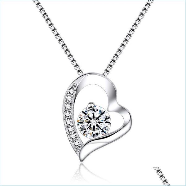 

pendant necklaces lover heart shape pendant necklace s925 sier plated crystal diamonds classic women girls lady wedding jewelry drop dhro4, Silver
