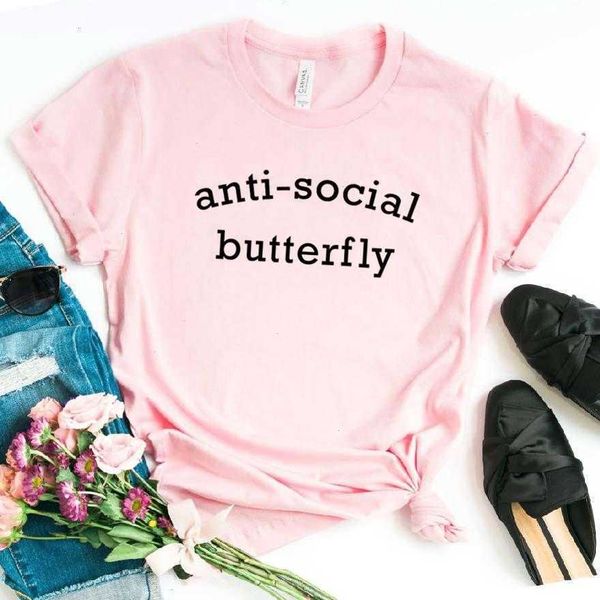 

anti-social butterfly women casual funny t shirt for lady girl tee hipster ins, White