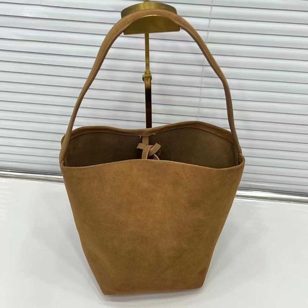 

totes shoulder bags korean slouchy style 2022 autumn and winter new high capacity minimal suede sanded versatile one bucket frosted brown