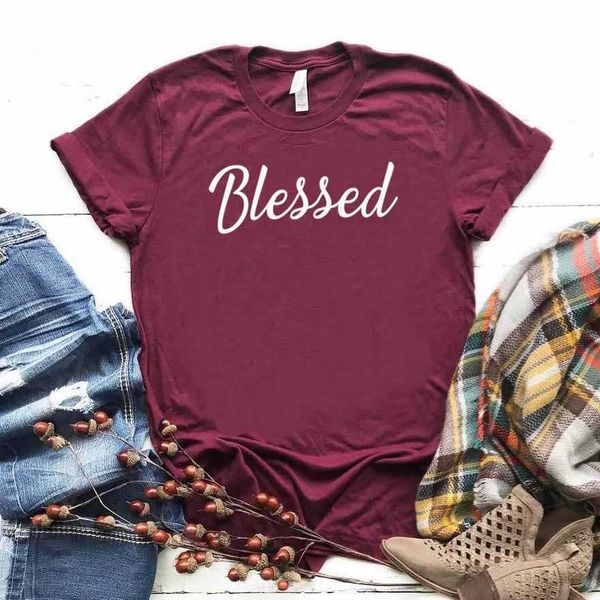 

blessed letters print women casual funny t shirt for lady girl tee hipster drop, White